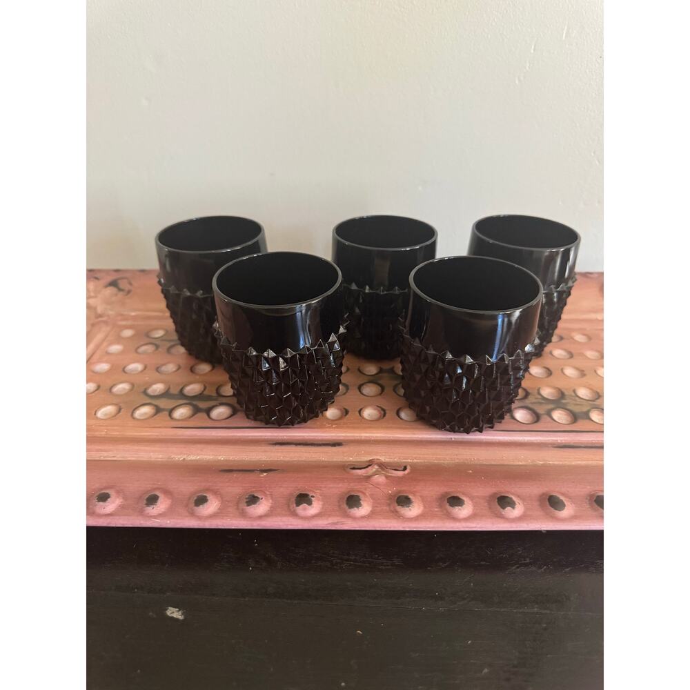 Set of 5 Indiana Glass Diamond Point Black Amethyst Highball Glass Vtg Tumblers